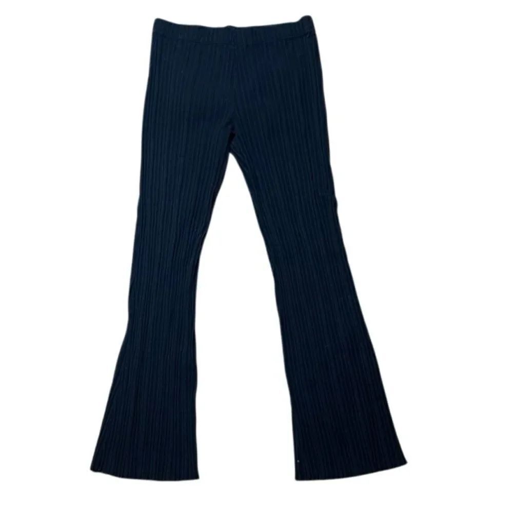 BlacktoGrey Black Ribbed Flare Leggings High Waisted Cotton Large